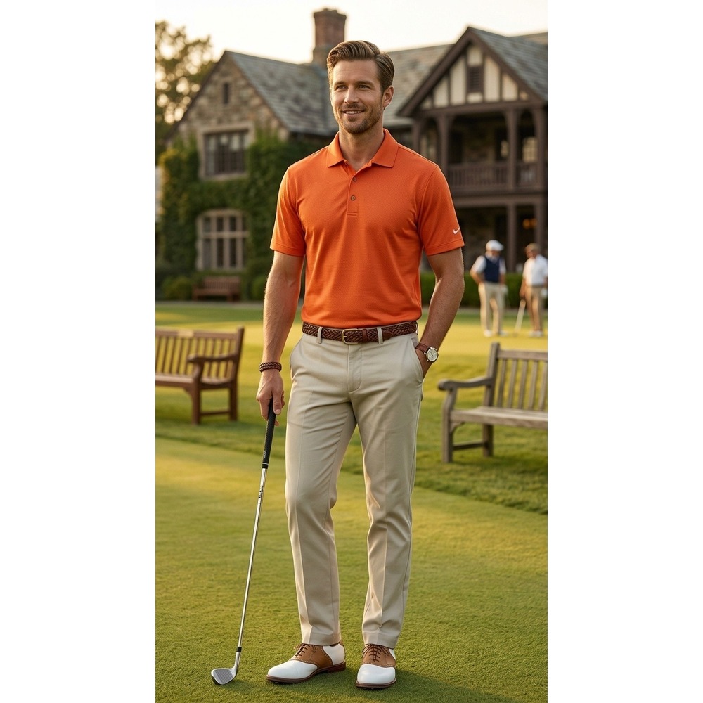 Nike Golf Polo Shirt Mens Large Bright Orange Dri-FIT Short Sleeve RN56323
